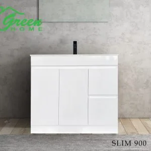 900mm Plywood  Slim Floor Standing Vanity - Glossy White