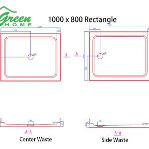 1000X800 Rectangle Shower Tray - 4 Lips - Center & Side Waste - Image 3