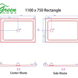 1100X750 Rectangle Shower Tray - 4 Lips - Center & Side Waste - Image 3