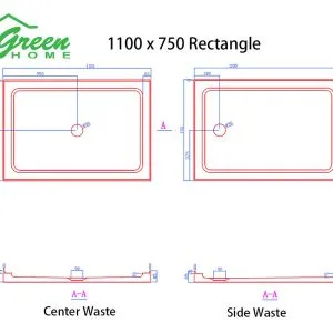 1100X750 Rectangle Shower Tray - 4 Lips - Center or Side Waste - Image 3