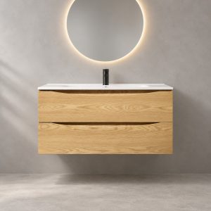 1200mm Dual Drawer Wall-Hung Plywood Vanity with Ceramic Basin – Log | Clearance