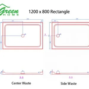 1200X800 Rectangle Shower Tray - 4 Lips - Center & Side Waste - Image 3