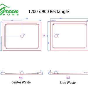 1200X900 Rectangle Shower Tray - 4 Lips - Center & Side Waste - Image 3