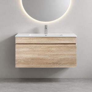 900mm Wall-Hung Plywood Vanity with Single Drawer – White Oak