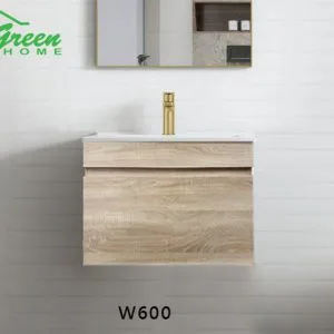 600mm Plywood Wall Hung Single Drawer Vanity - White Oak