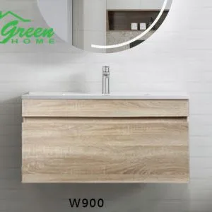 900mm Plywood Wall Hung Single Drawer Vanity - White Oak