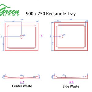 900X750 Rectangle Shower Tray - 4 Lips - Center & Side Waste - Image 3