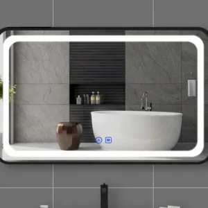 L1200 X H800 mm Black Aluminum Frame LED Mirror With Demister