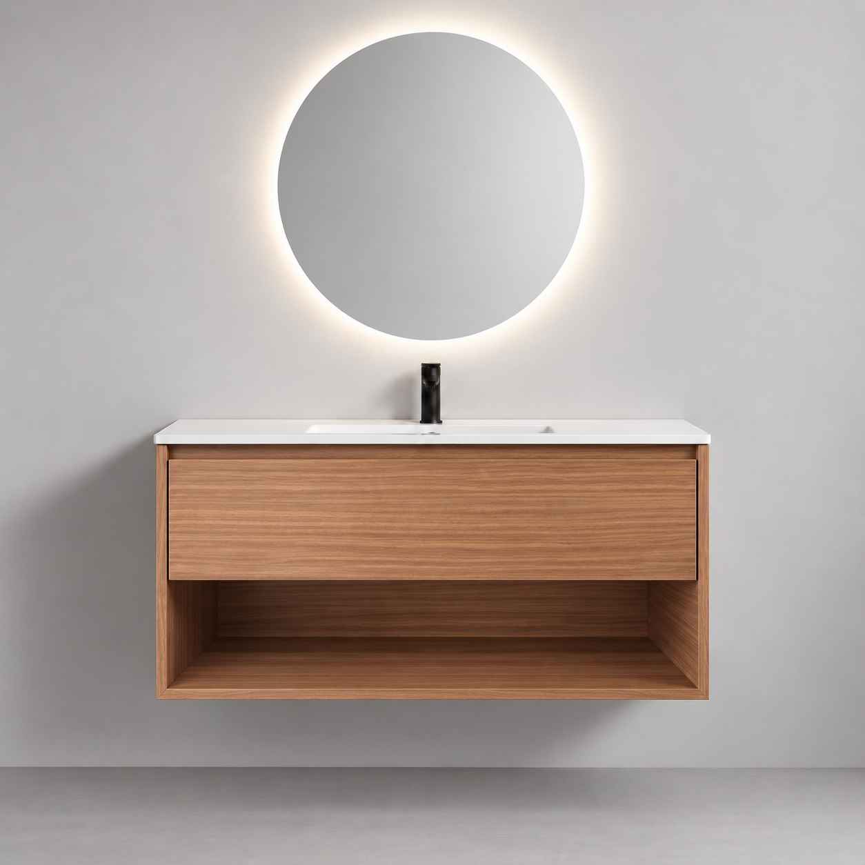 1200mm Wall-Hung Plywood Vanity with Ceramic Basin – Woodgrain (GHLYG) | Clearance