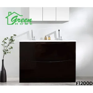 1200mm Double Basin Dual Drawer Floor Standing Vanity - Glossy Brown