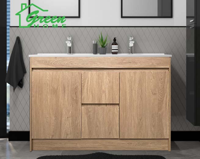 White Oak Floor Standing Plywood Vanity-GHOL-1200D Double Basin - Green ...