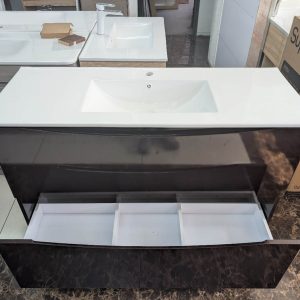 1200mm Single Basin Dual Drawer Floor Standing Vanity - Glossy Brown - Image 3