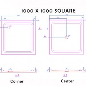 1000X1000 Square Shower Tray - 4 Lips - Center & Corner Waste - Image 3