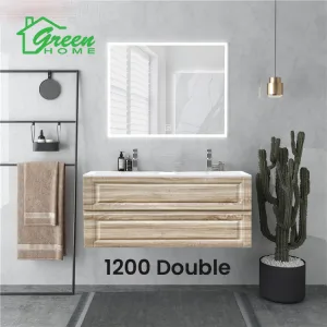 1200mm Double Basin Dual Drawer Wall Hung Vanity - White Oak