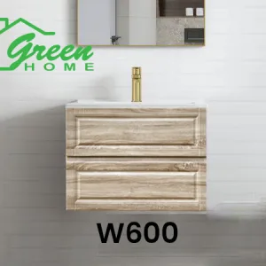 600mm Dual Drawer Wall Hung  Vanity - White Oak