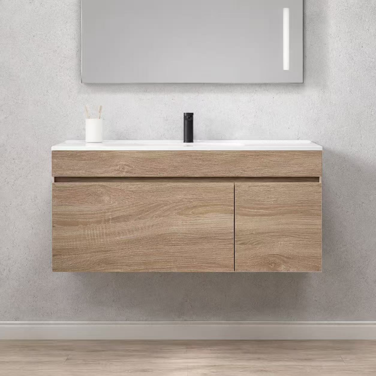 White Oak Wall-hung vanity with ceramic basin GHOL-1200