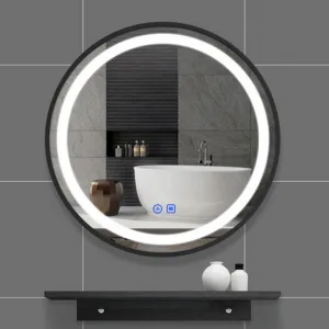 900mm Round Black Aluminum Frame LED Mirror + Demister