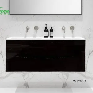 Double Drawers Wall-hung Vanity + Basin 1200D - Double Basin Dark Brown