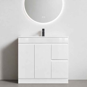 Plywood Vanity – Glossy White – 900mm - Lacquer Finish - Image 1