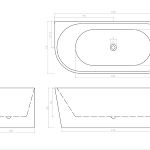 Free Standing Back To Wall Bath Tub Black Horse B-7132 1500mm - Image 3