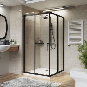 1mx1m Black Frame Square Double Sliding Door Shower Box - Image 1