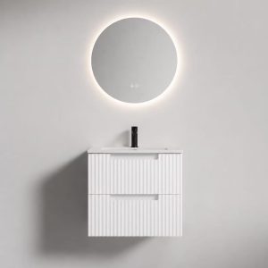 600mm Modern Fluted Wall-Hung Vanity - Glossy White - Image 1