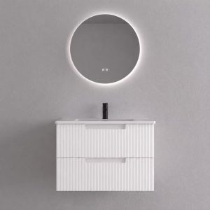 750mm Modern Fluted Wall-Hung Vanity - Glossy White - Image 1