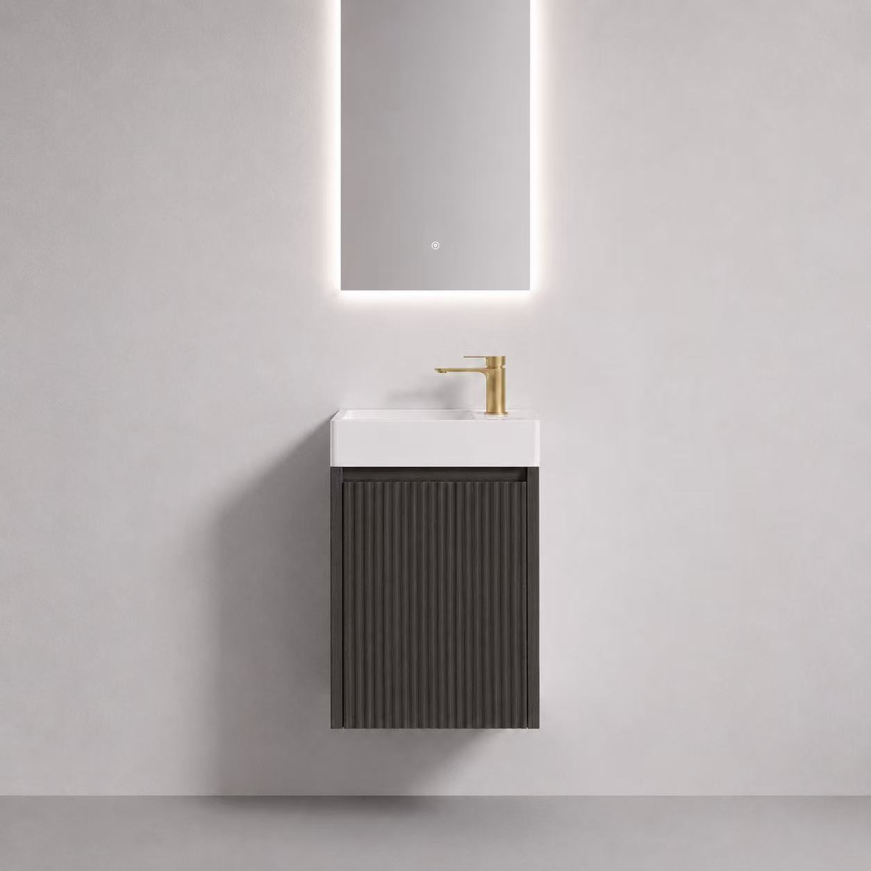 400mm Charcoal Plywood Fluted Wall-hung Vanity