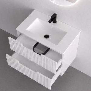 750mm Modern Fluted Wall-Hung Vanity - Glossy White - Image 2