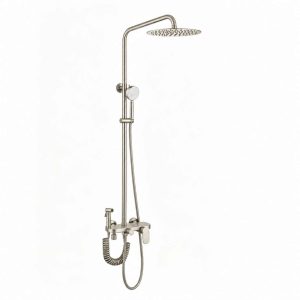 Brushed Nickel  4 in 1 Rain Shower Set + Mixer (Round Plate)