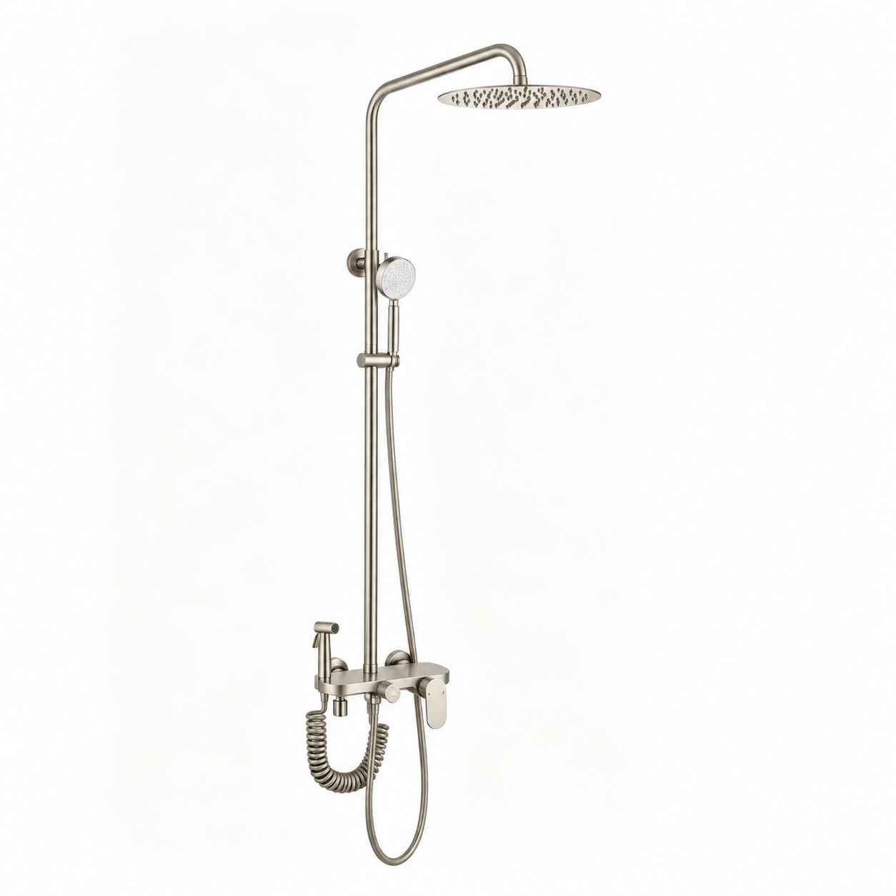 Brushed Nickel  4 in 1 Rain Shower Set + Mixer (Round Plate)