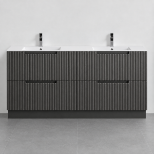1500 - 4 Drawer Floor Standing Fluted Plywood Vanity- Charcoal
