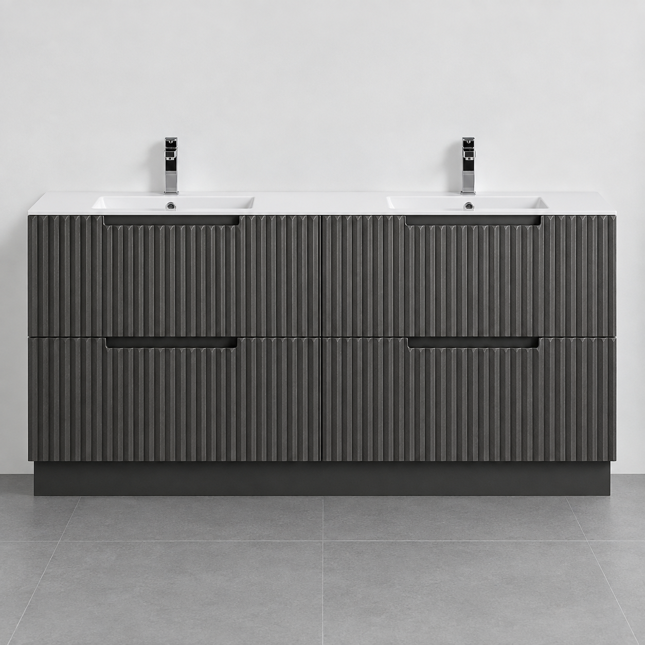 1500 - 4 Drawer Floor Standing Fluted Plywood Vanity- Charcoal