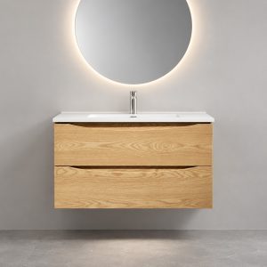 900mm Wall-Hung Vanity with Two Drawers – Log | Clearance - Image 1