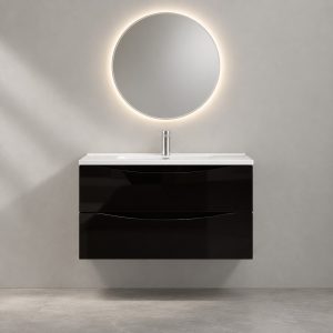 900mm Wall-Hung Vanity with Two Drawers – Glossy Brown | Clearance - Image 1